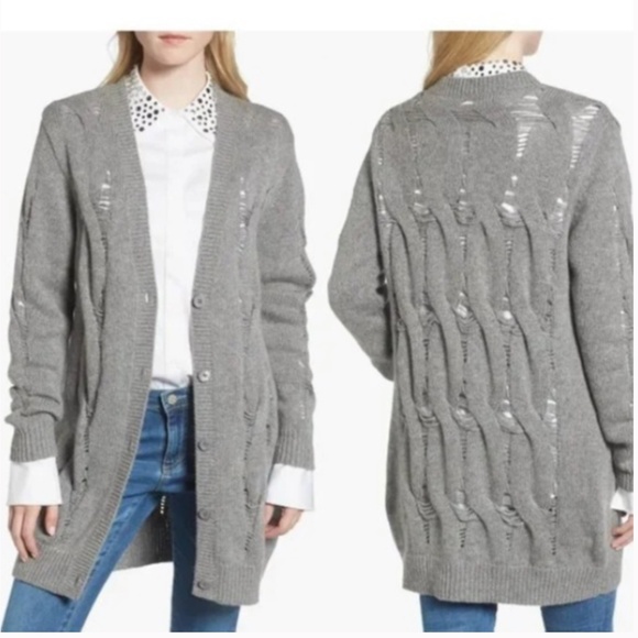 Ag Adriano Goldschmied Sandrine Button-Front Wool Blend Cardigan Gray Small Cozy - Picture 1 of 11